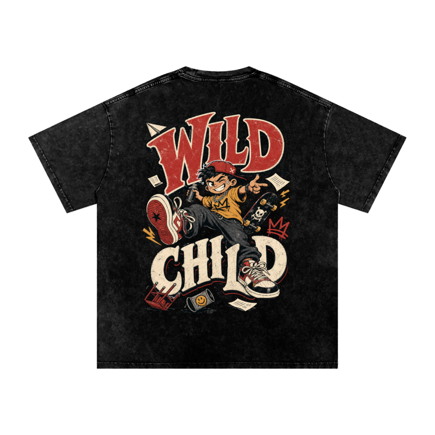 Wild child-Snow Washed Oversized Cotton T-Shirt