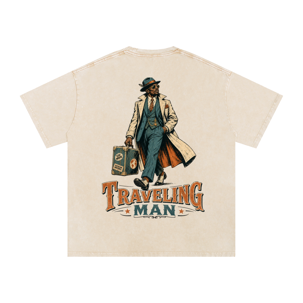 Traveling man-Snow Washed Oversized Cotton T-Shirt