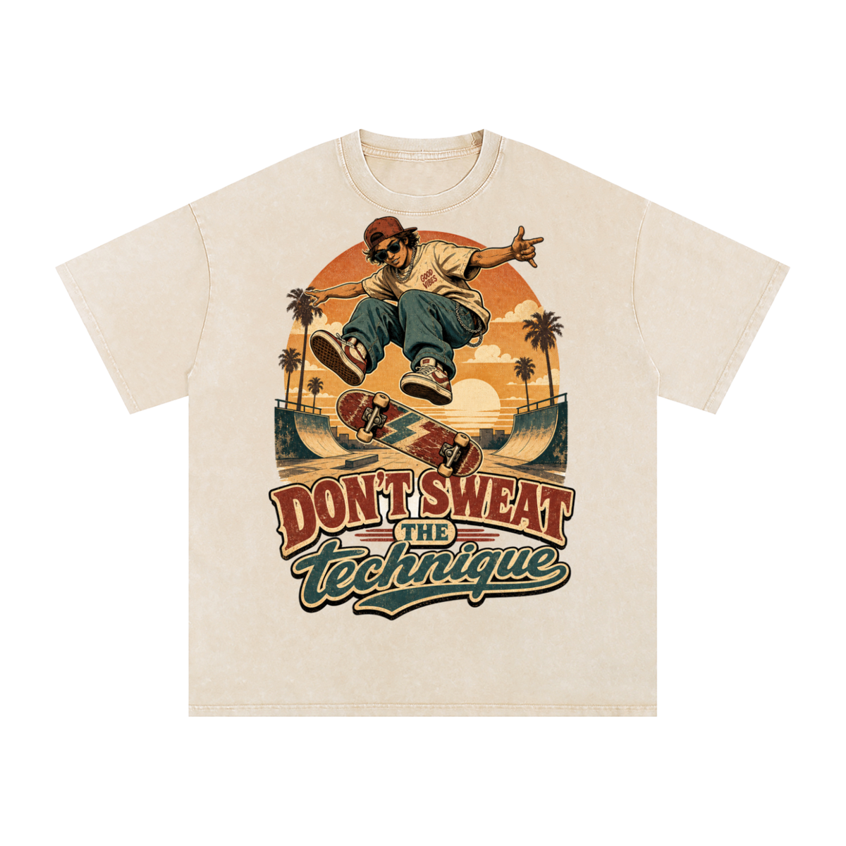 Don't sweat the technique-Snow Washed Oversized Cotton T-Shirt
