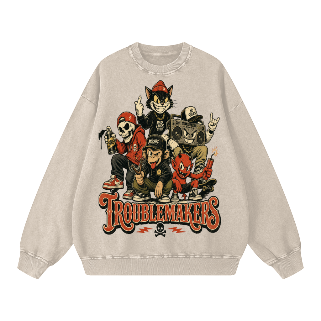 Trouble Makers — Oversized Snow Washed Sweatshirt