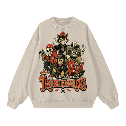 Unisex Trouble makers Snow Washed Oversized Sweatshirt
