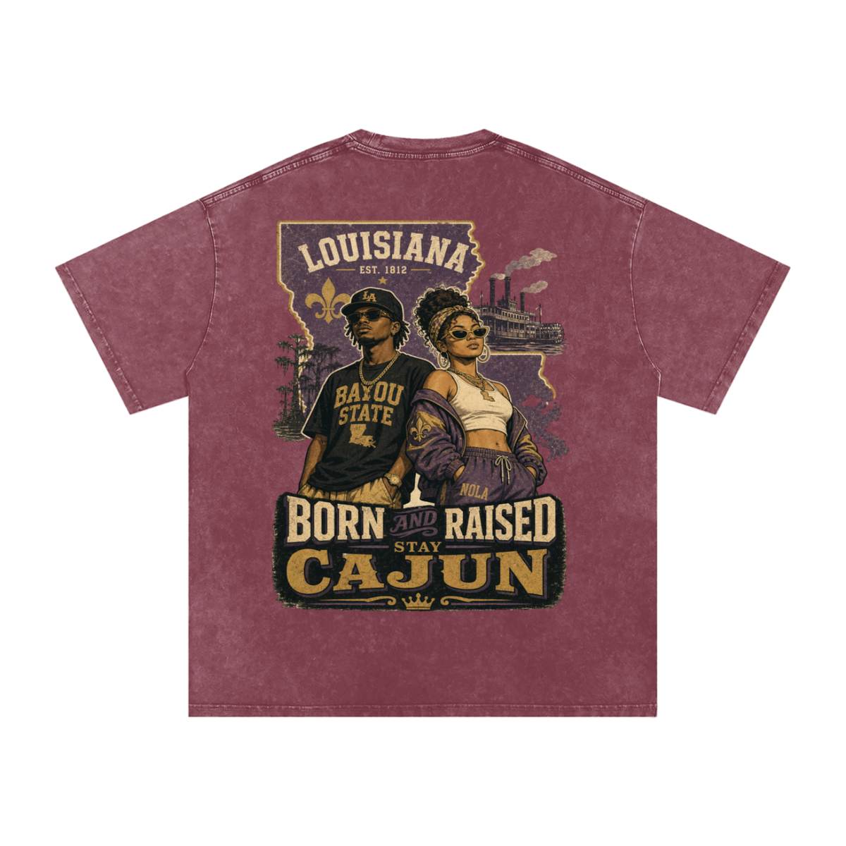 Louisiana-Snow Washed Oversized Cotton T-Shirt