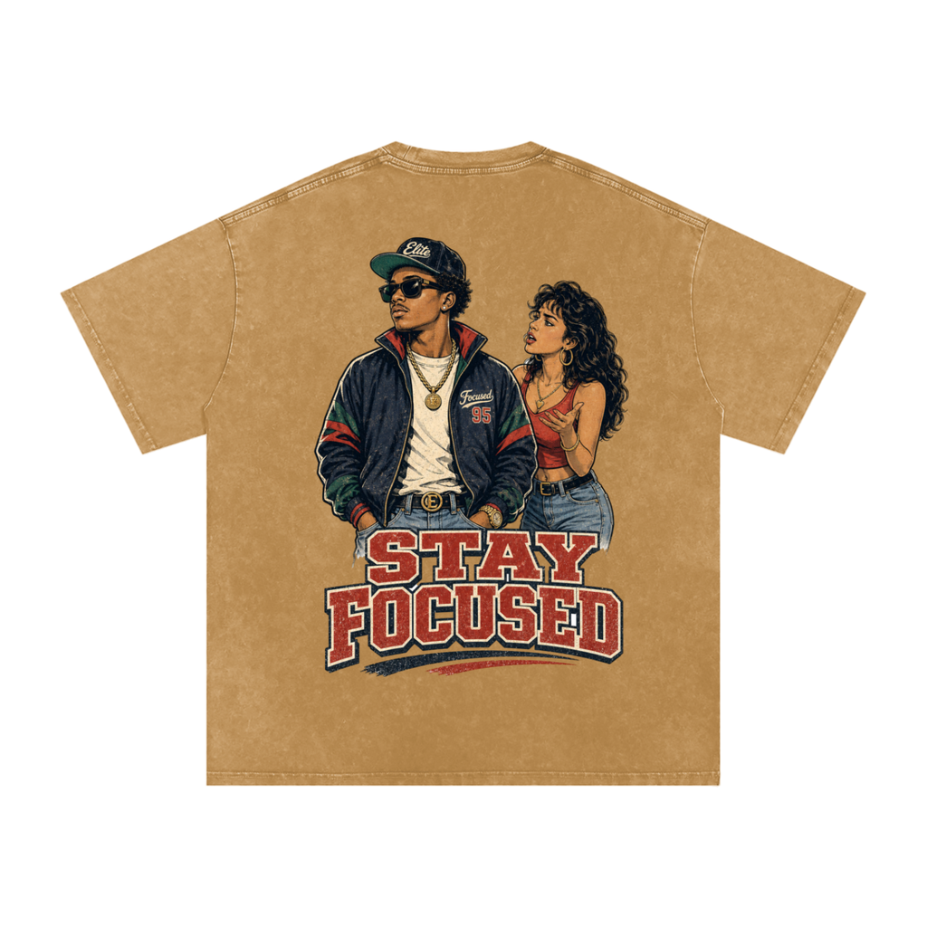 Stay focused-Snow Washed Oversized Cotton T-Shirt