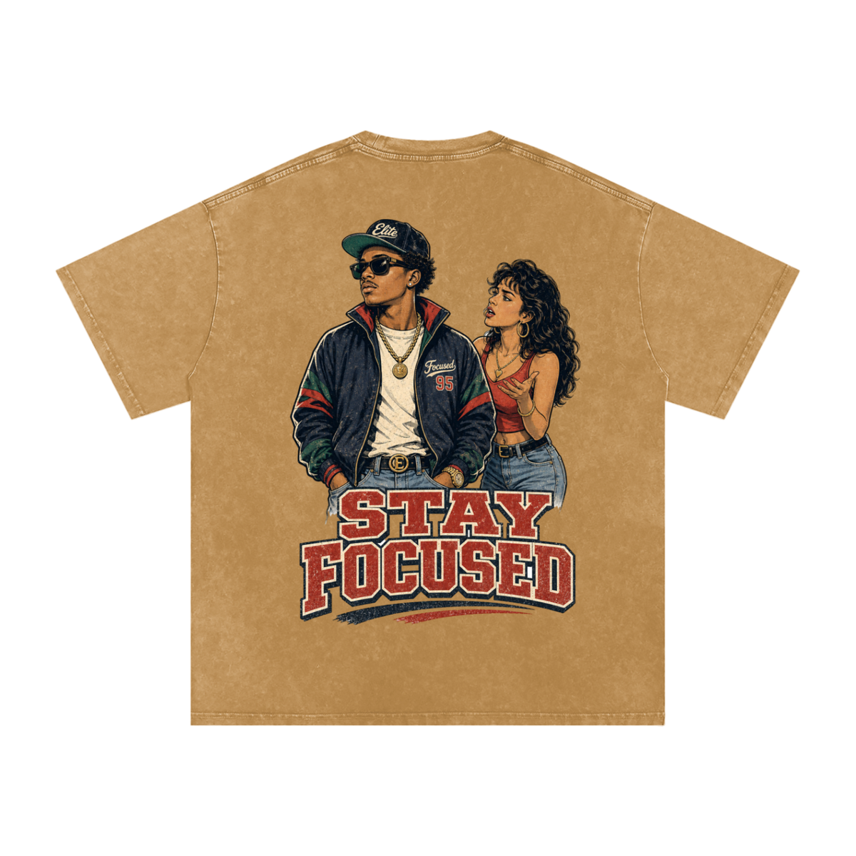 Stay focused-Snow Washed Oversized Cotton T-Shirt