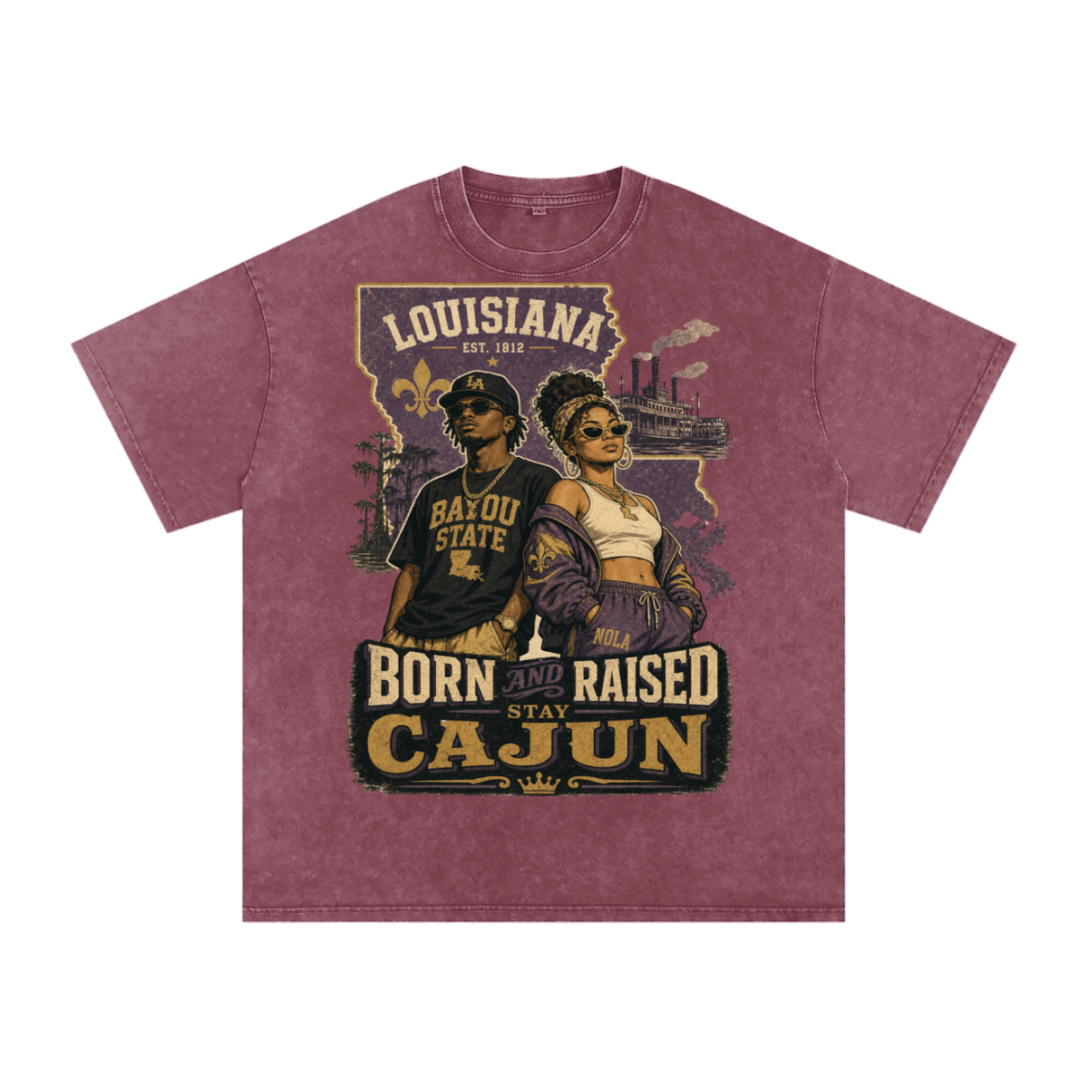 Louisiana-Snow Washed Oversized Cotton T-Shirt