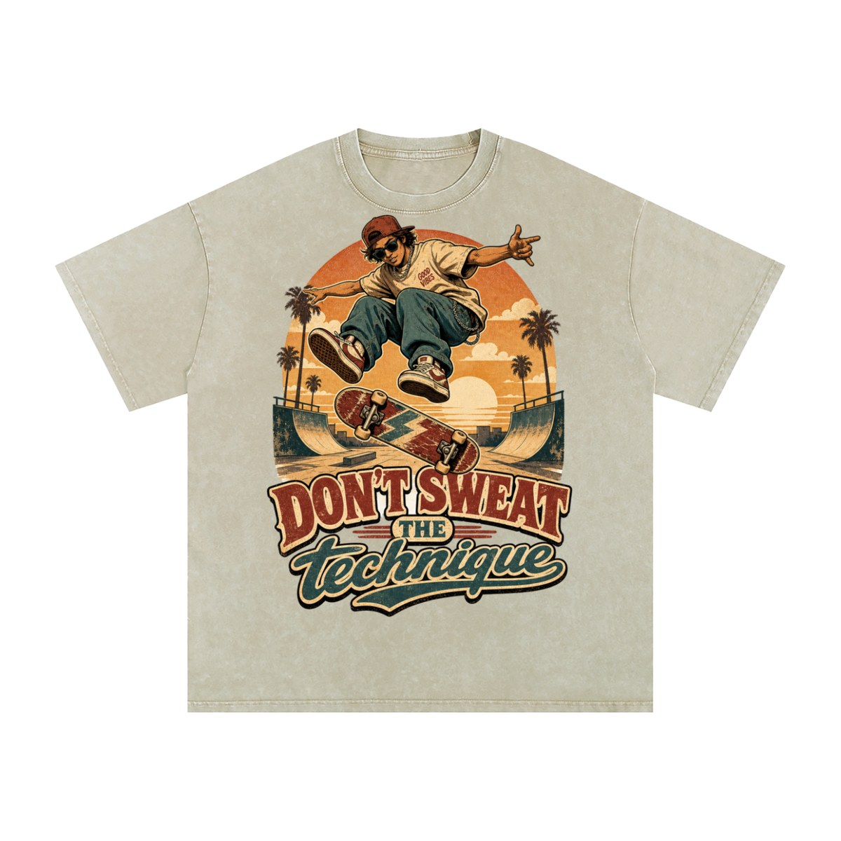 Don't sweat the technique-Snow Washed Oversized Cotton T-Shirt