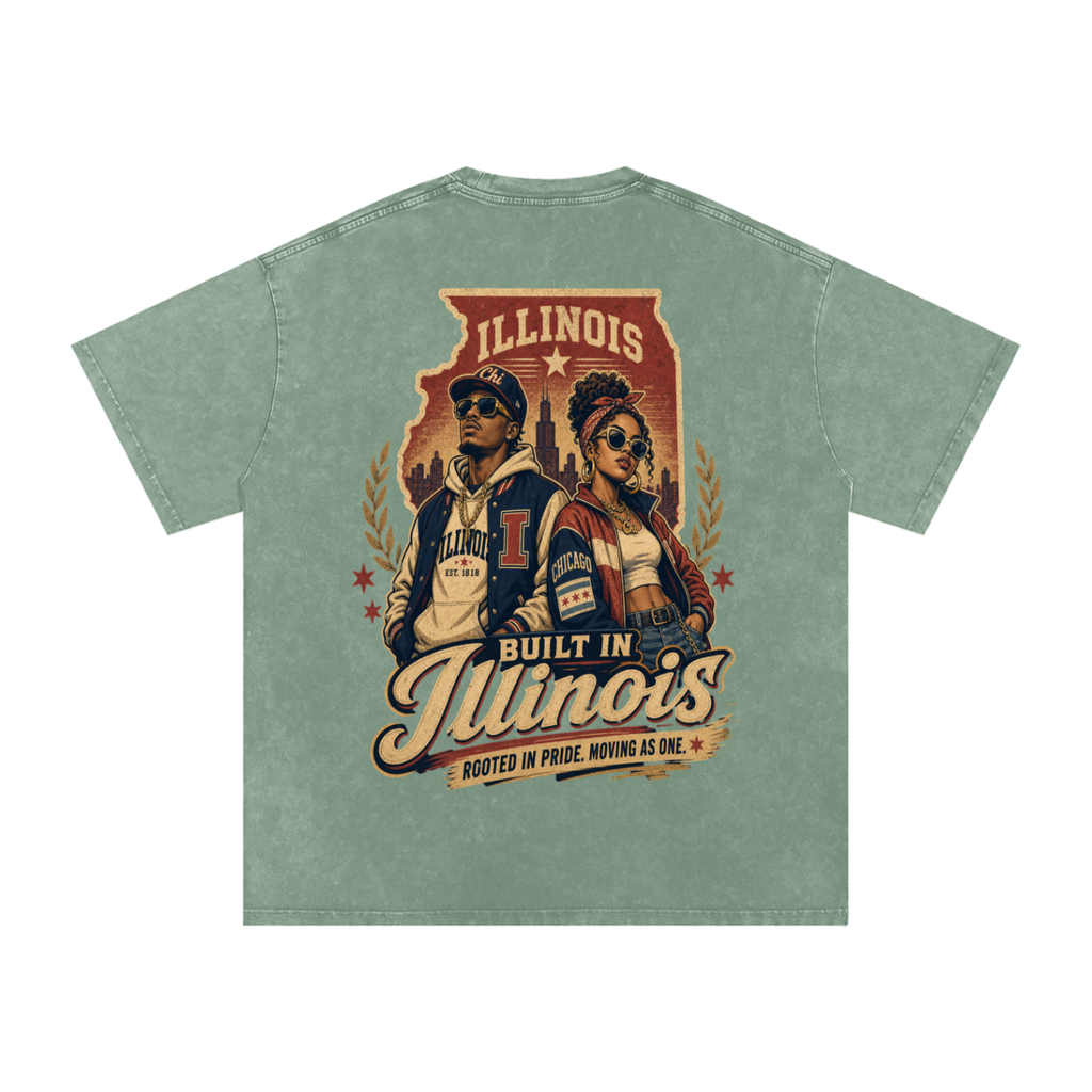 Built in Illinois-Snow Washed Oversized Cotton T-Shirt