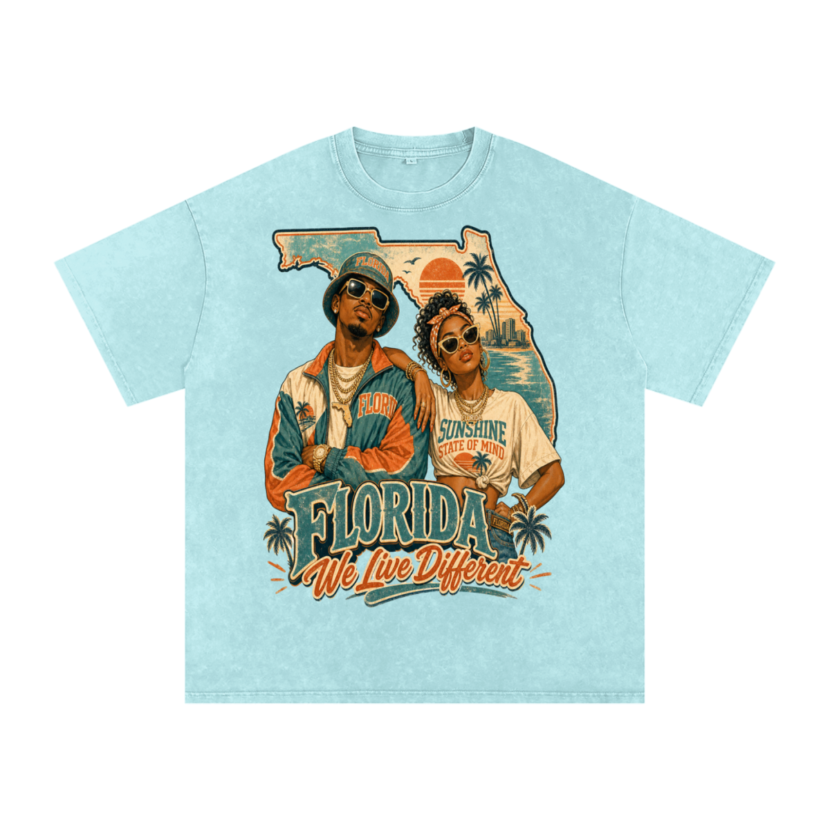 Florida we live different-Snow Washed Oversized Cotton T-Shirt