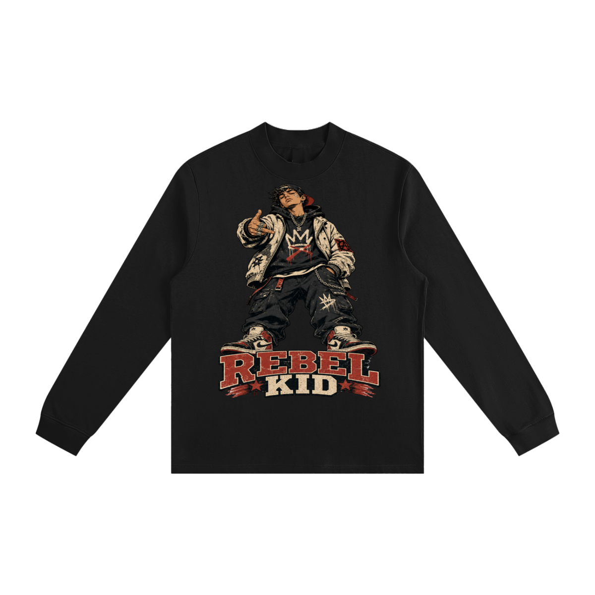 Rebel kid-Essential Non-Shrink Mock Neck Sweatshirt