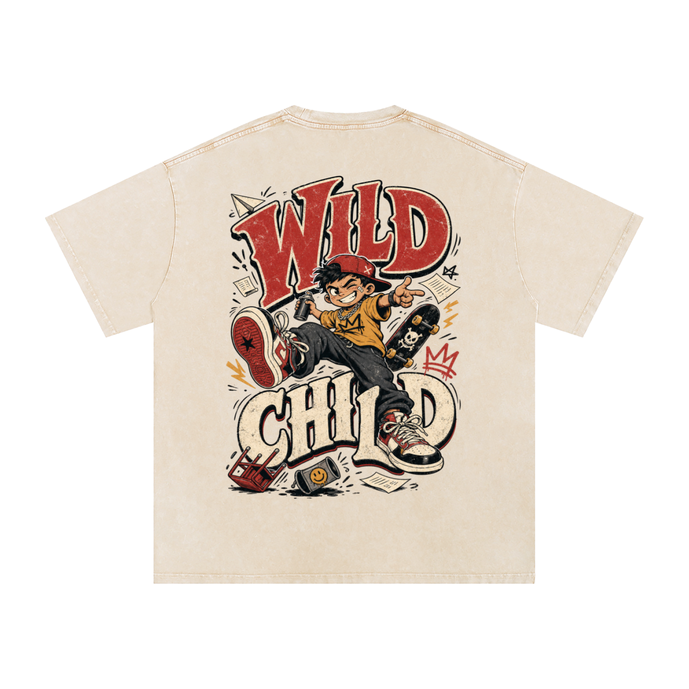 Wild child-Snow Washed Oversized Cotton T-Shirt