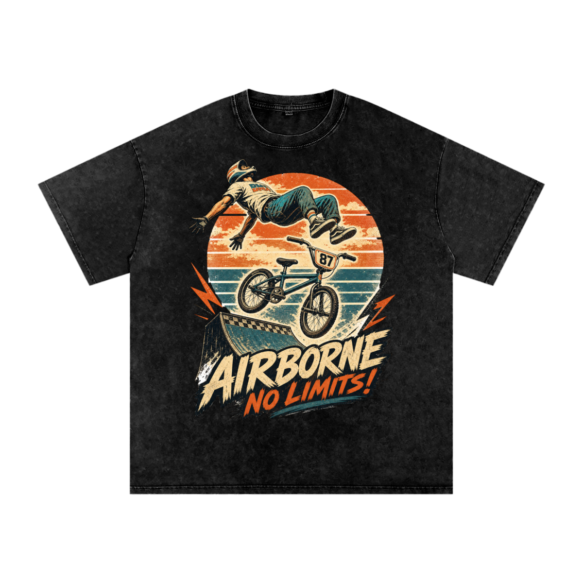 Airborne no limits-Snow Washed Oversized Cotton T-Shirt