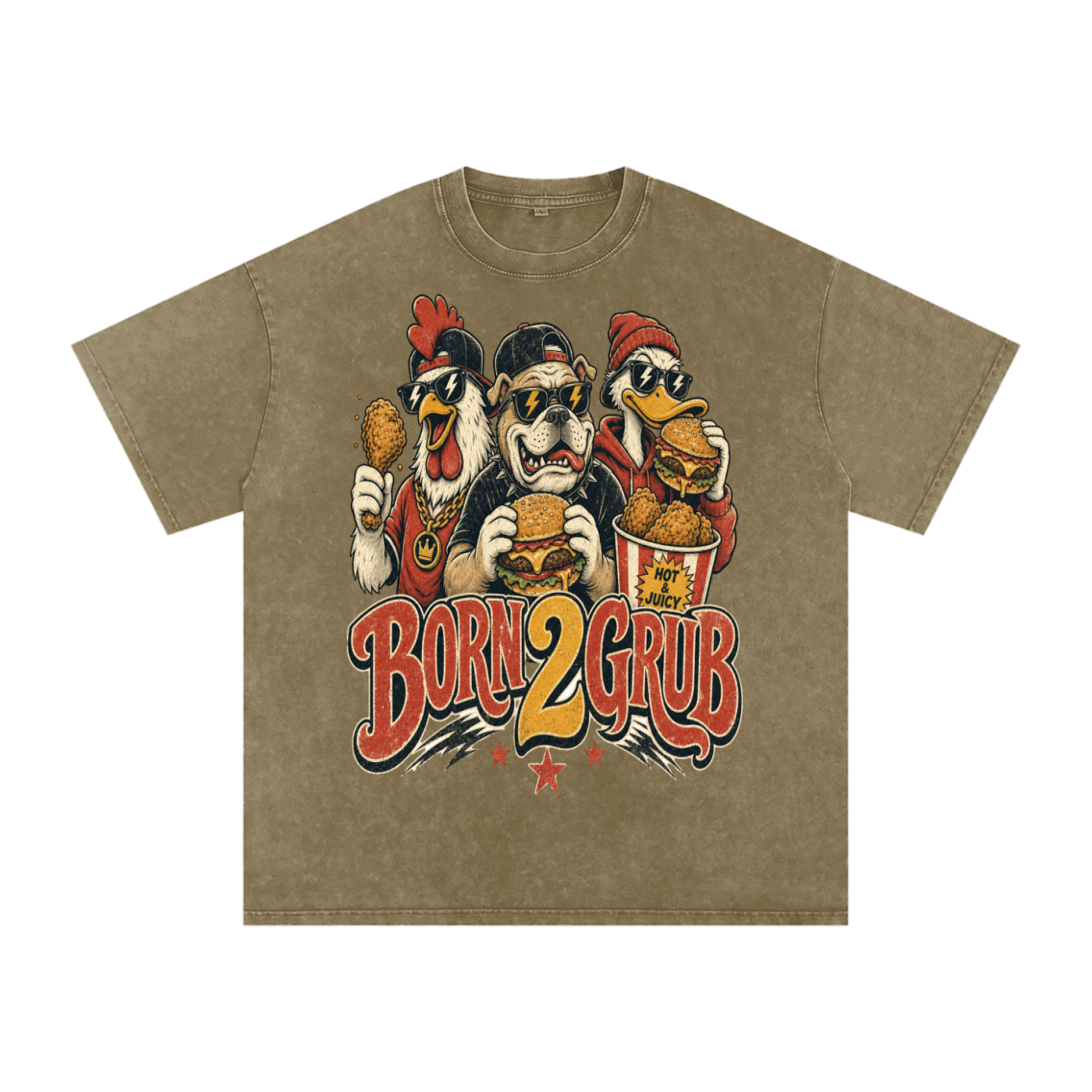 Unisex Born 2 grub Snow Washed Oversized Cotton T-Shirt