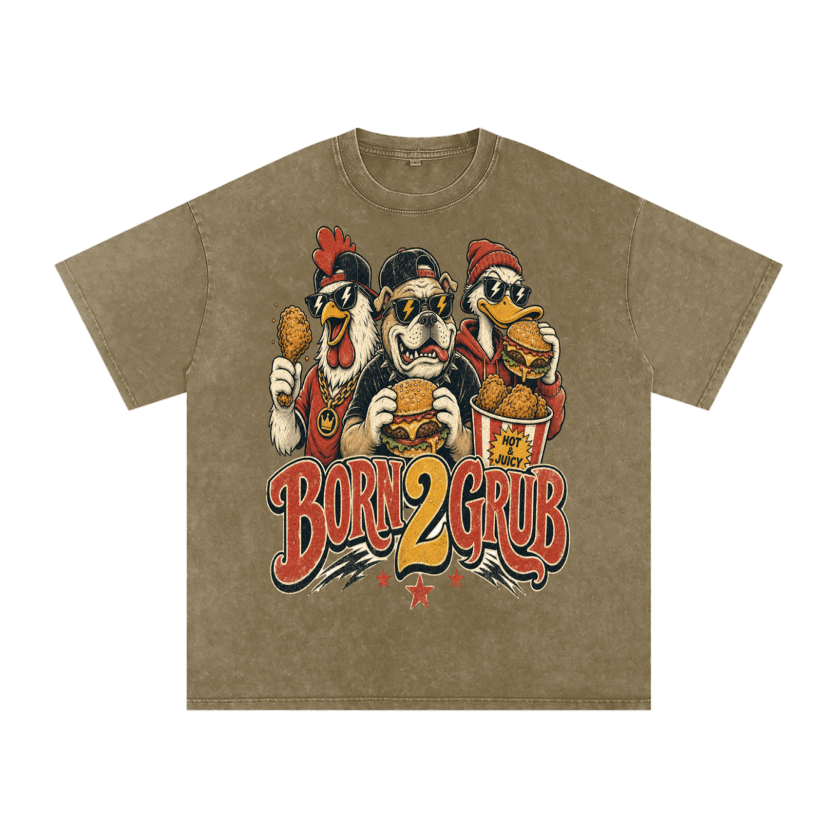 Born 2 Grub — Oversized Snow Washed Tee