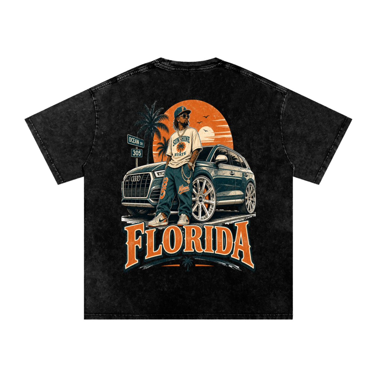 Florida-Snow Washed Oversized Cotton T-Shirt
