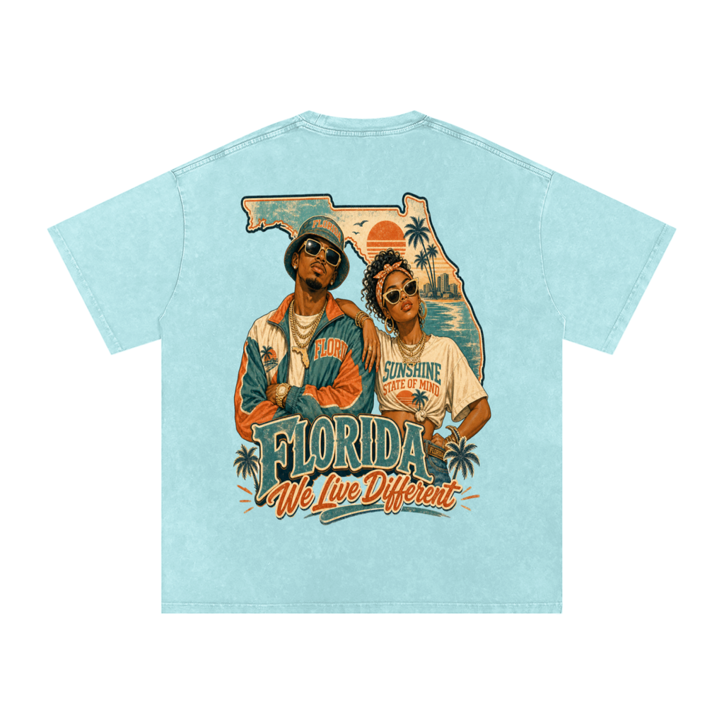 Florida we live different-Snow Washed Oversized Cotton T-Shirt