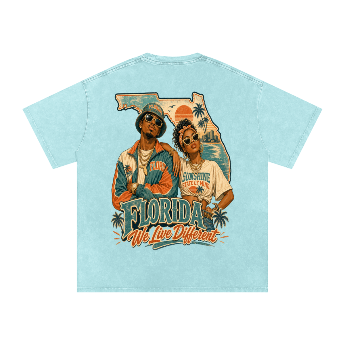 Florida we live different-Snow Washed Oversized Cotton T-Shirt