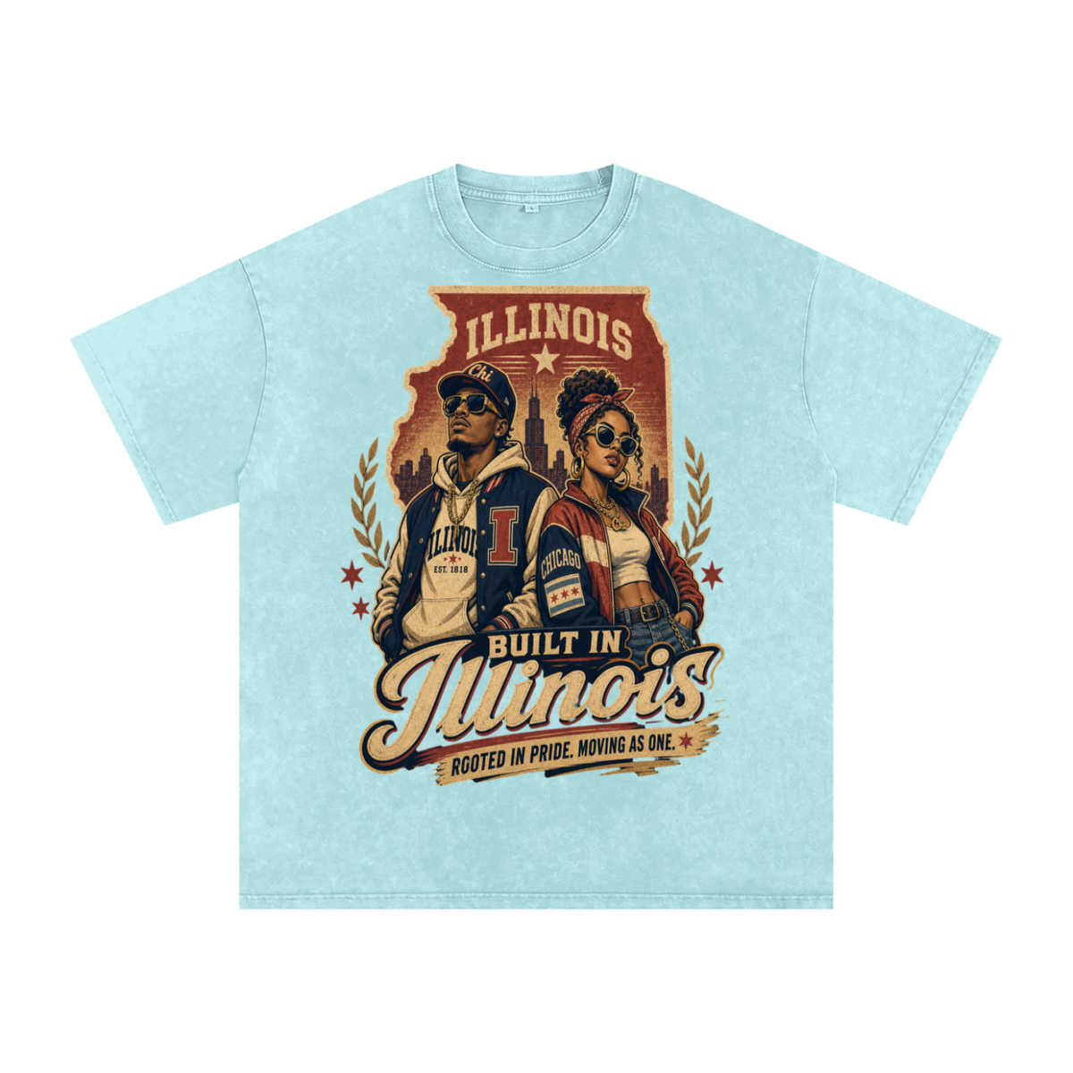 Built in Illinois-Snow Washed Oversized Cotton T-Shirt