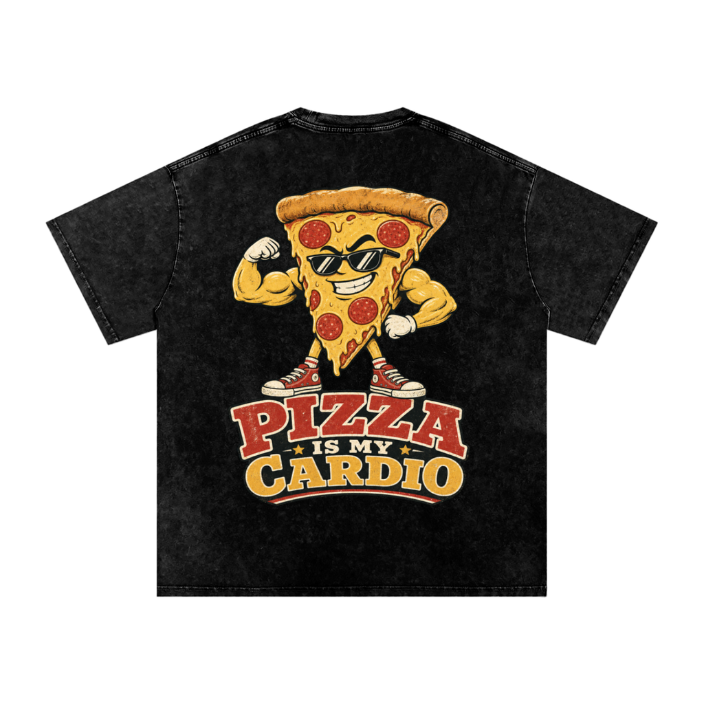 Pizza is my cardio-Snow Washed Oversized Cotton T-Shirt