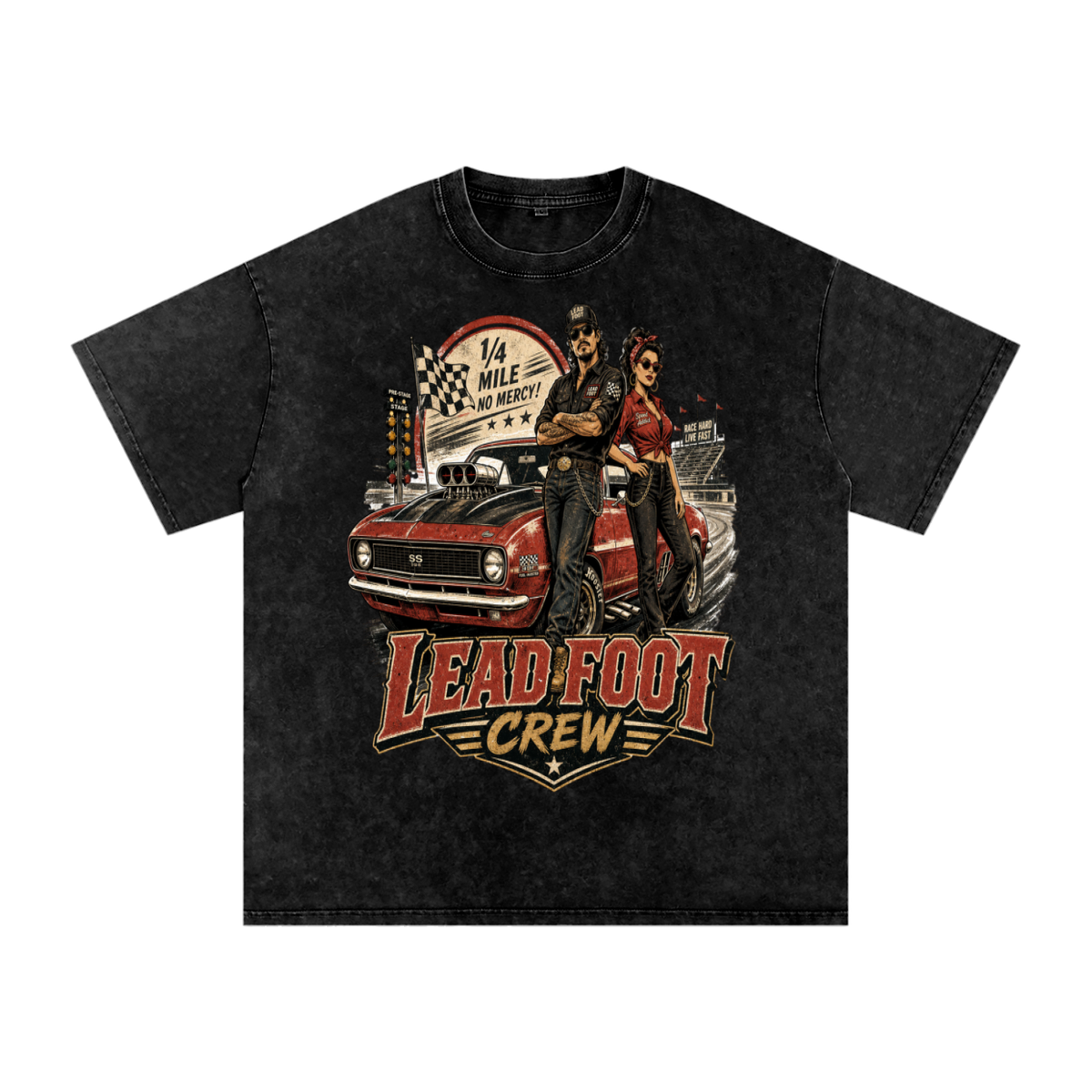 Lead foot crew-Snow Washed Oversized Cotton T-Shirt