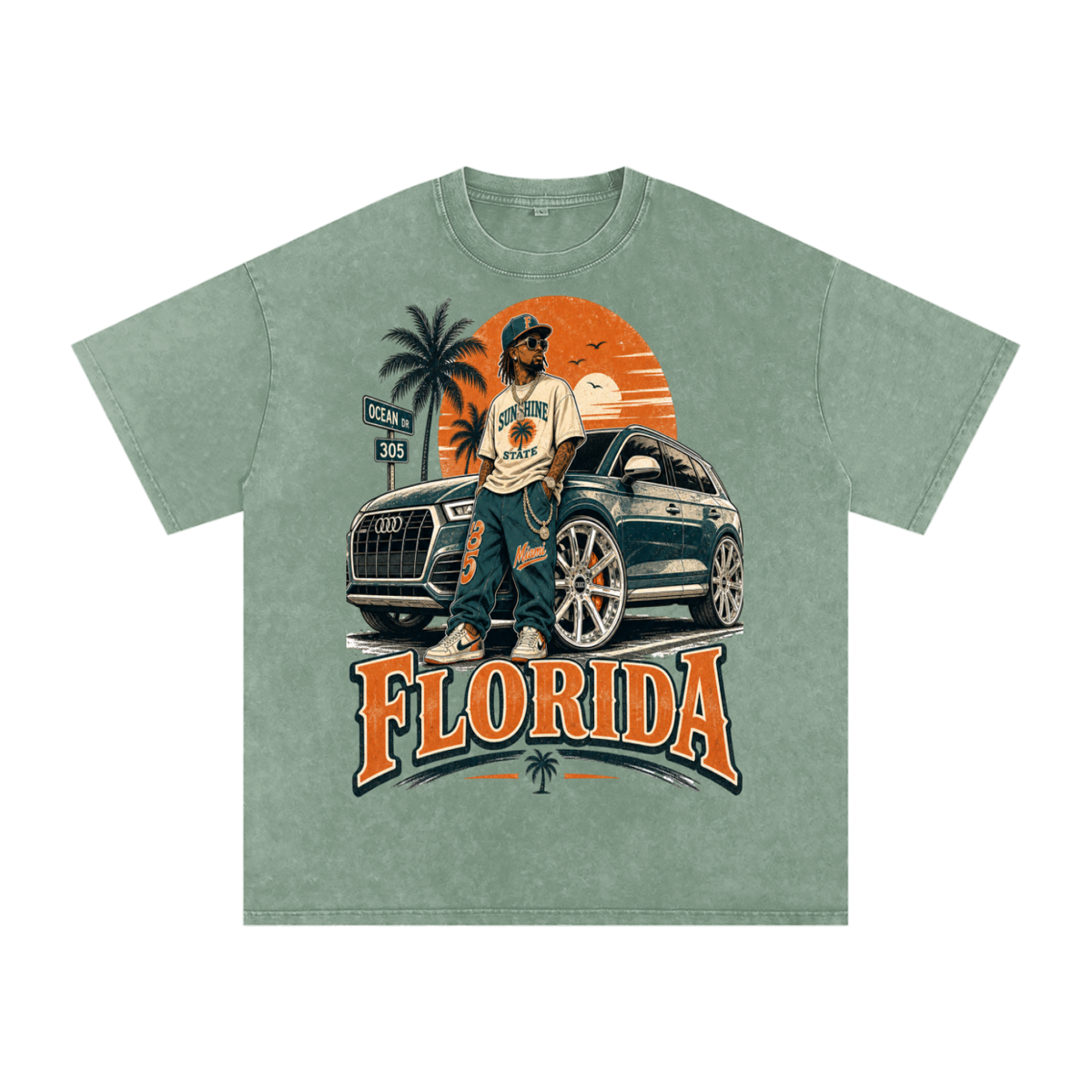 Florida-Snow Washed Oversized Cotton T-Shirt