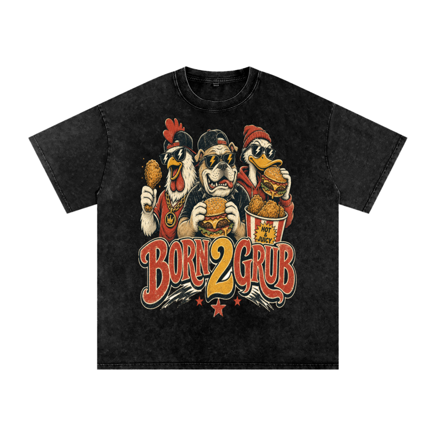 Unisex Born 2 grub Snow Washed Oversized Cotton T-Shirt