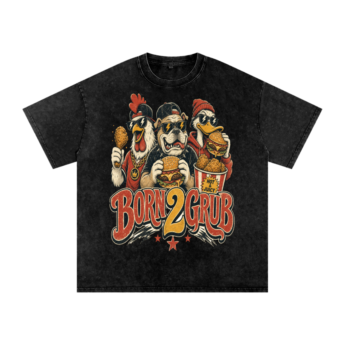 Born 2 Grub — Oversized Snow Washed Tee