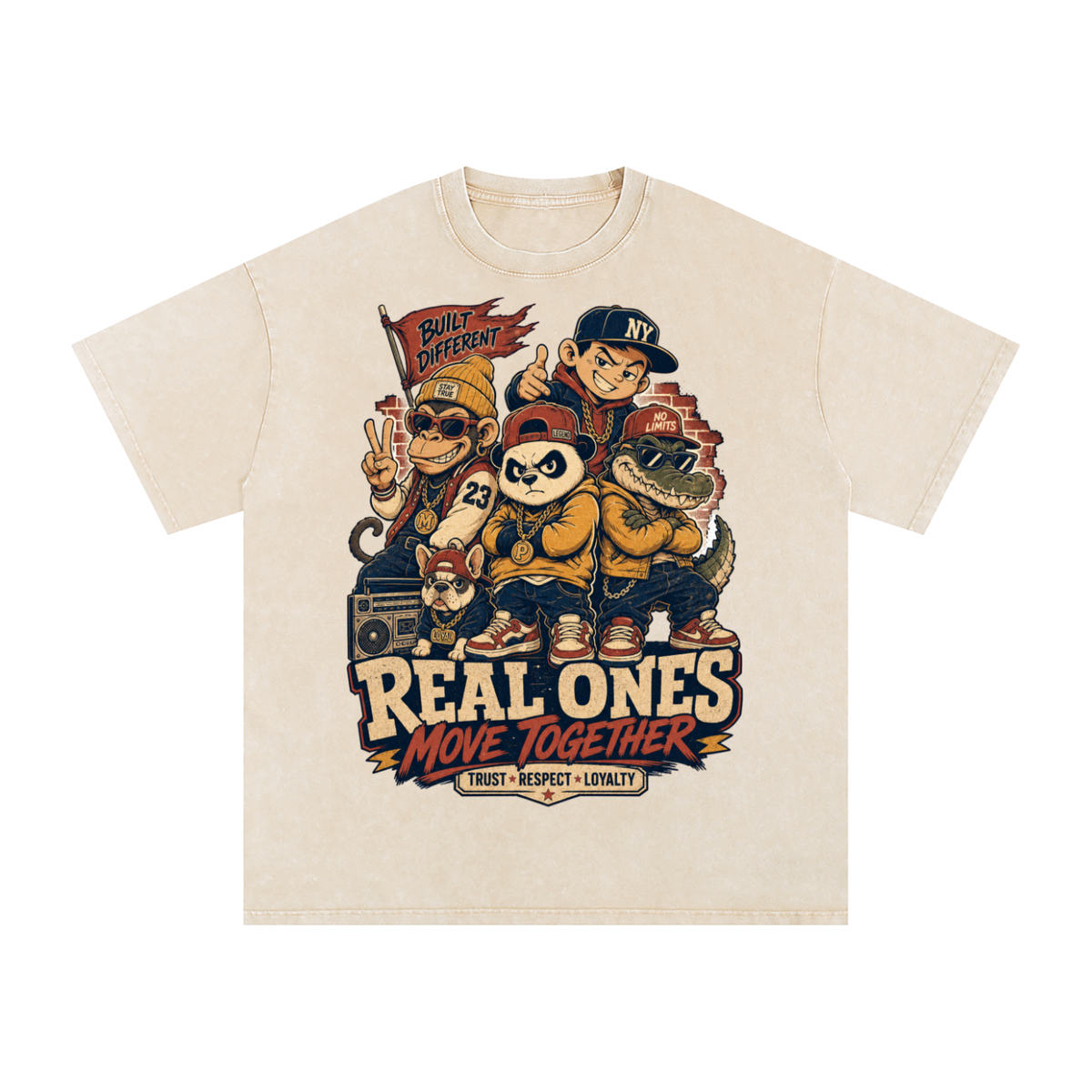 Real ones move together-Snow Washed Oversized Cotton T-Shirt