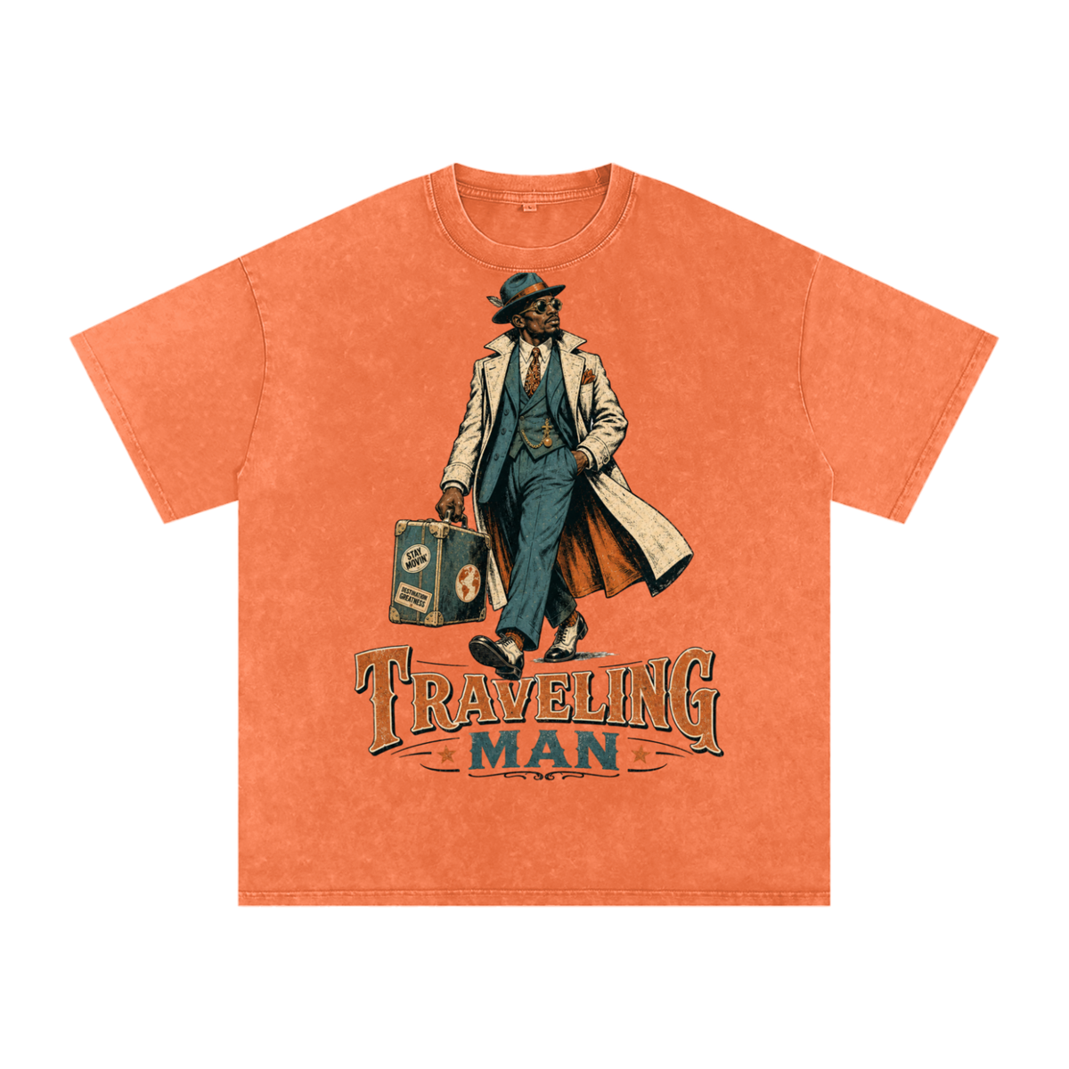 Traveling man-Snow Washed Oversized Cotton T-Shirt