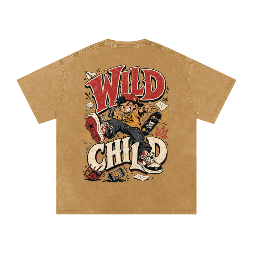 Wild child-Snow Washed Oversized Cotton T-Shirt