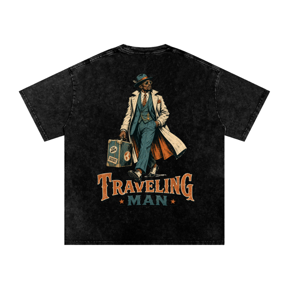 Traveling man-Snow Washed Oversized Cotton T-Shirt