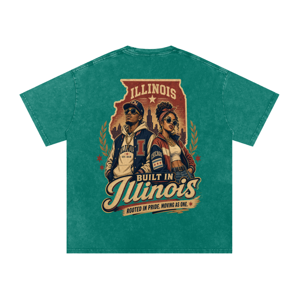 Built in Illinois-Snow Washed Oversized Cotton T-Shirt