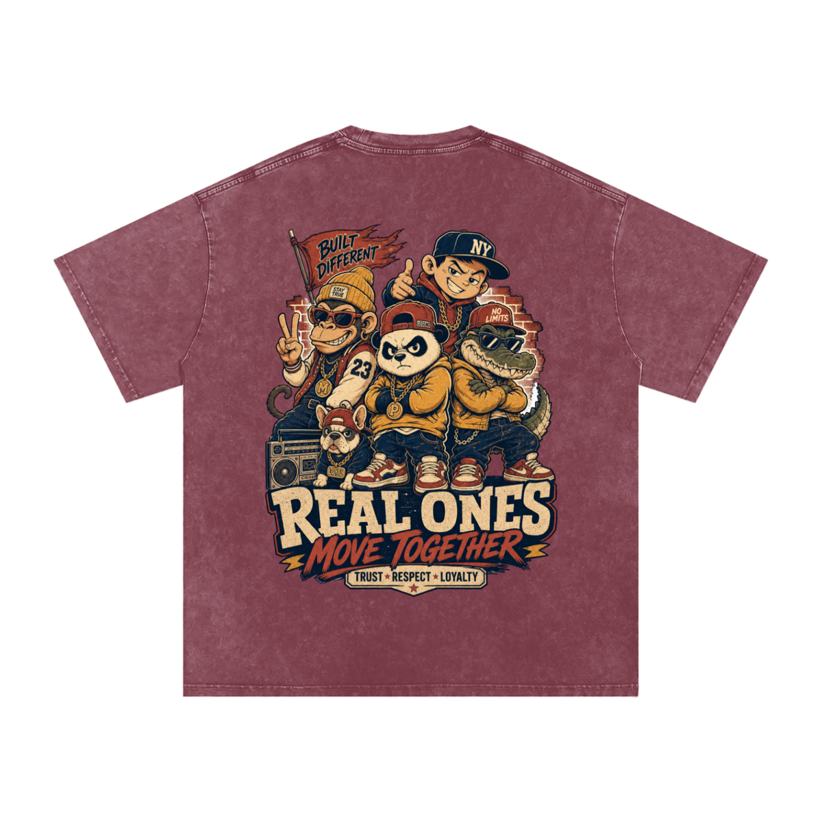 Real ones move together-Snow Washed Oversized Cotton T-Shirt