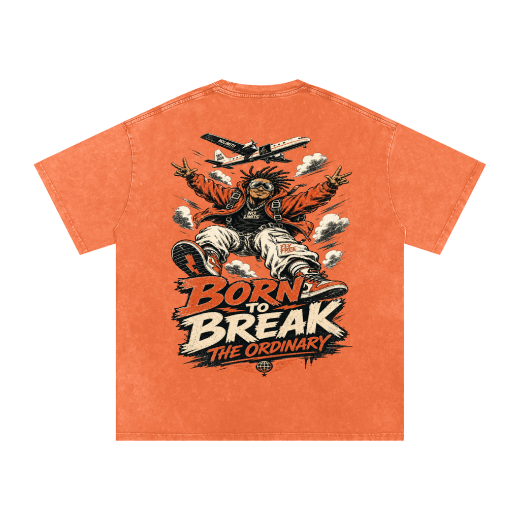 Born to break-Snow Washed Oversized Cotton T-Shirt