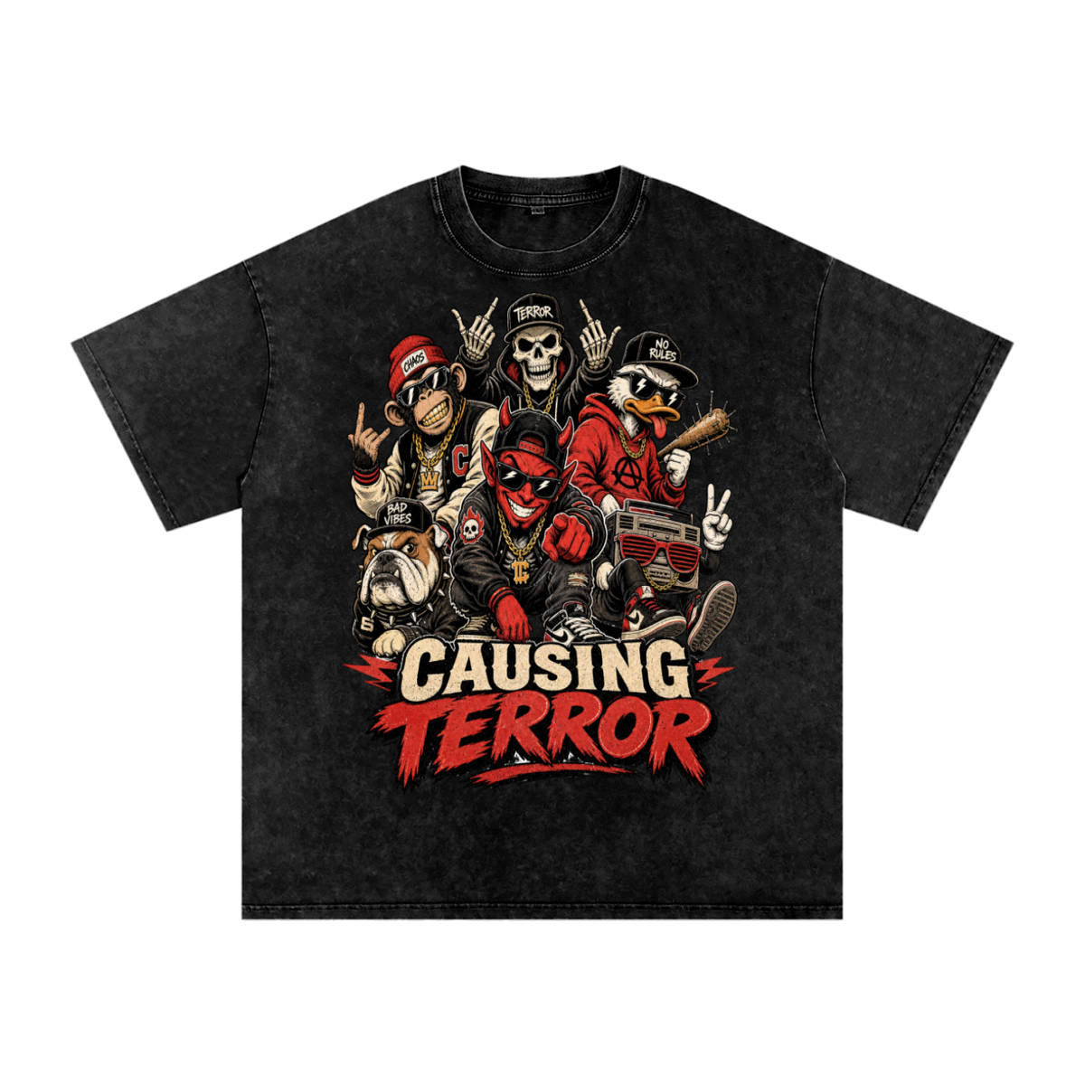 Causing terror-Snow Washed Oversized Cotton T-Shirt