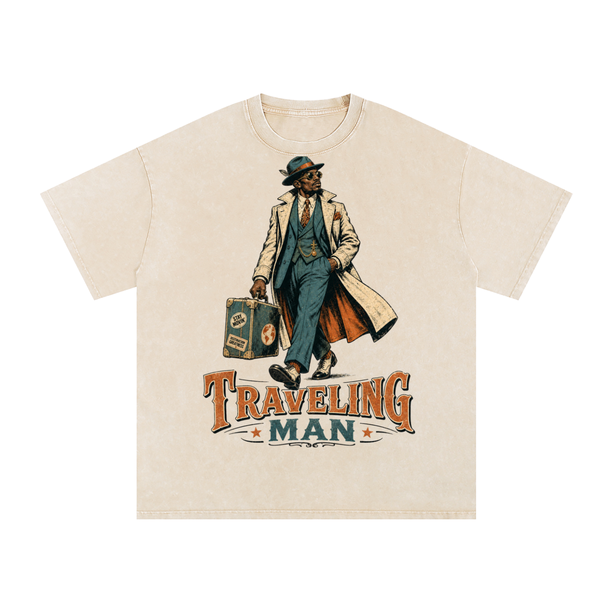 Traveling man-Snow Washed Oversized Cotton T-Shirt
