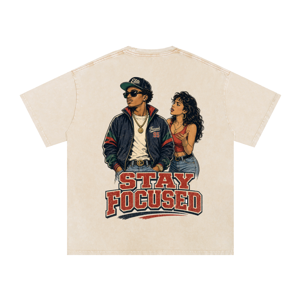 Stay focused-Snow Washed Oversized Cotton T-Shirt