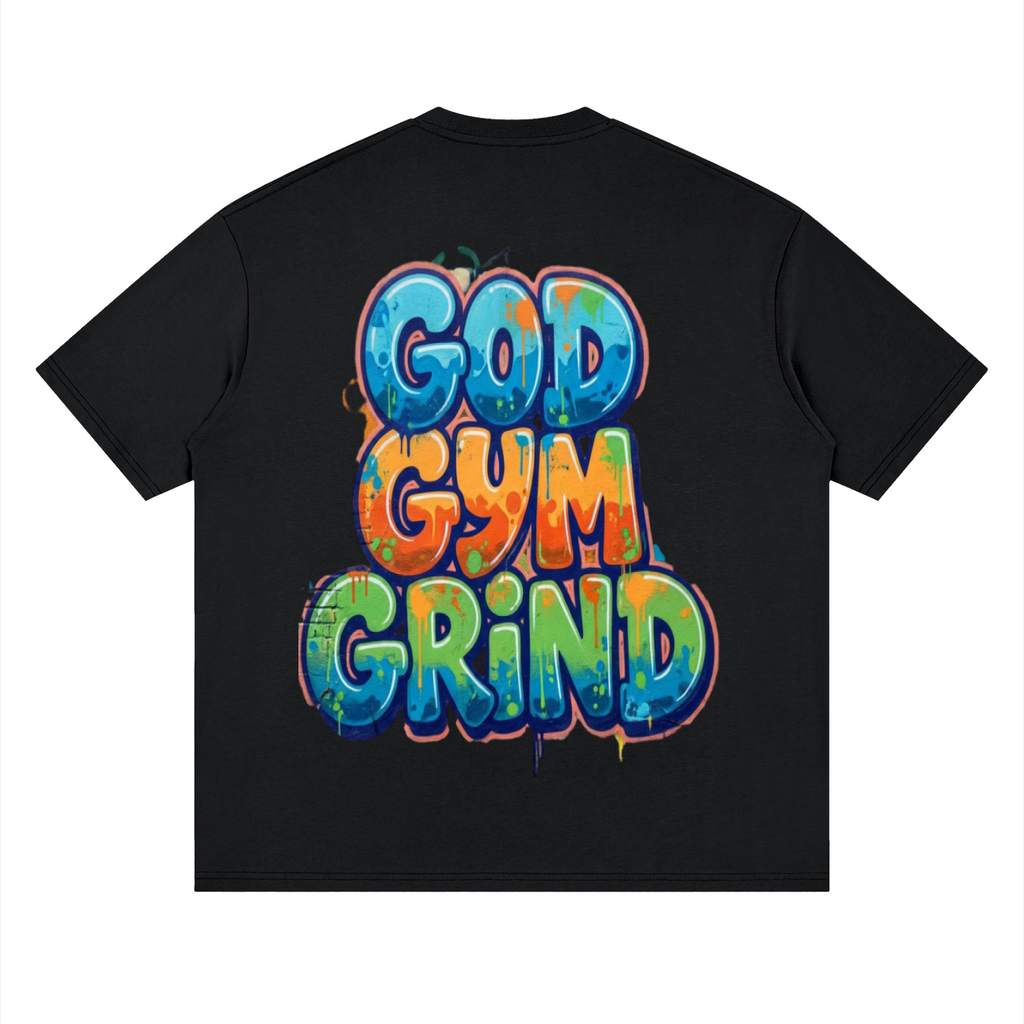 God gym grind-Streetwear Loose Drop Shoulder T-Shirt