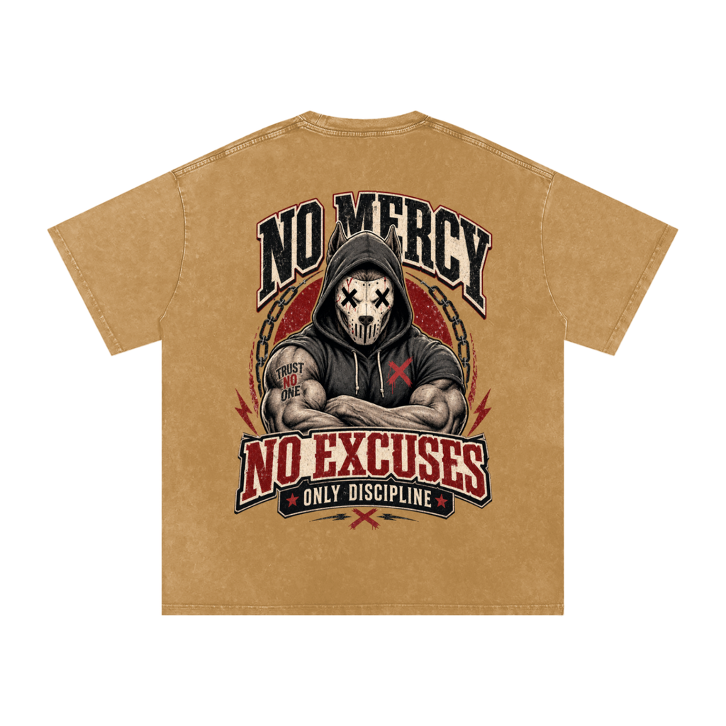 No mercy No excuses-Snow Washed Oversized Cotton T-Shirt