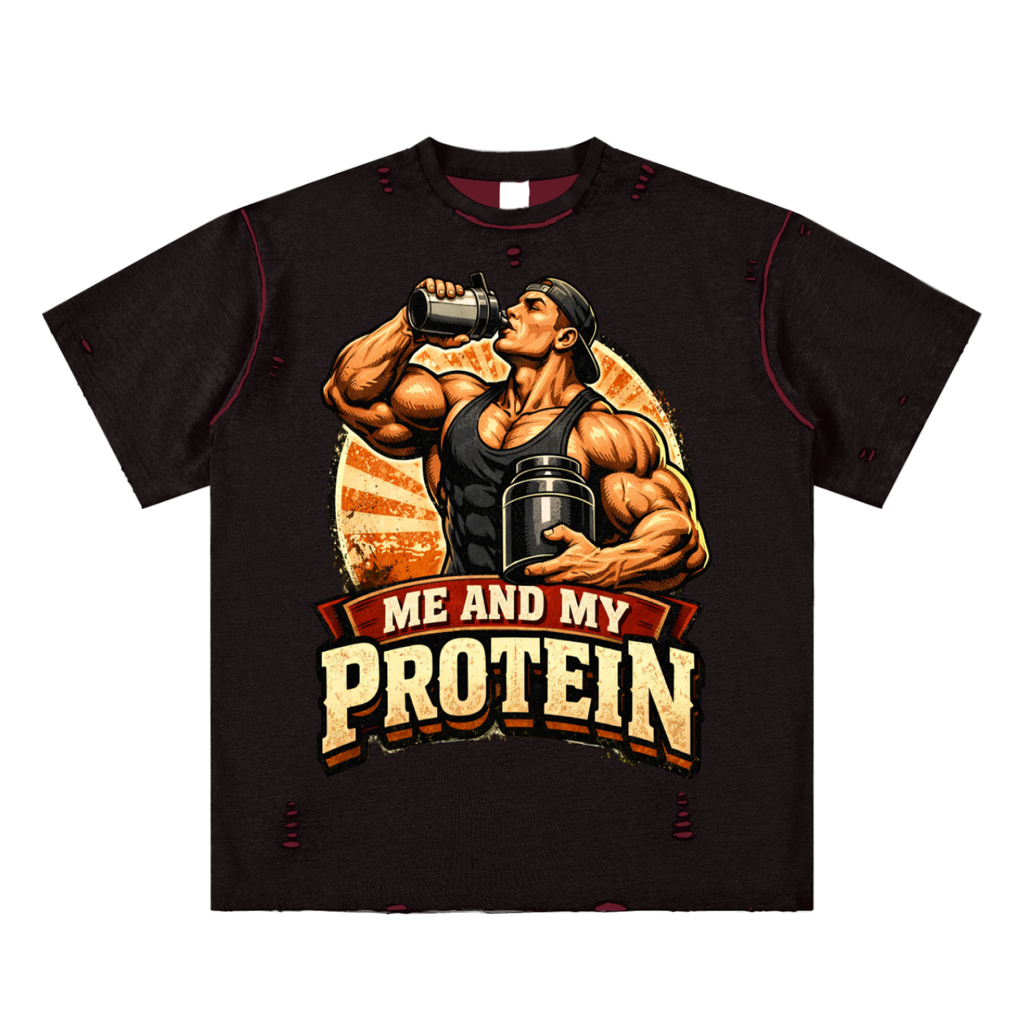 Me and my protein-Hand-frayed Reversible T-shirt