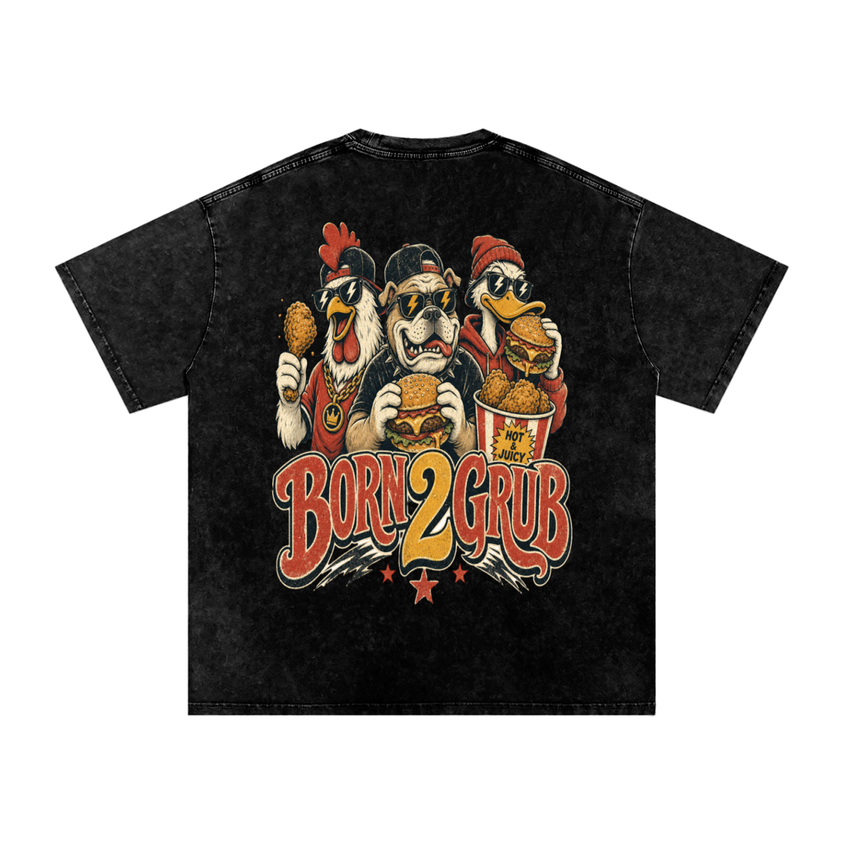 Born 2 Grub — Oversized Snow Washed Tee