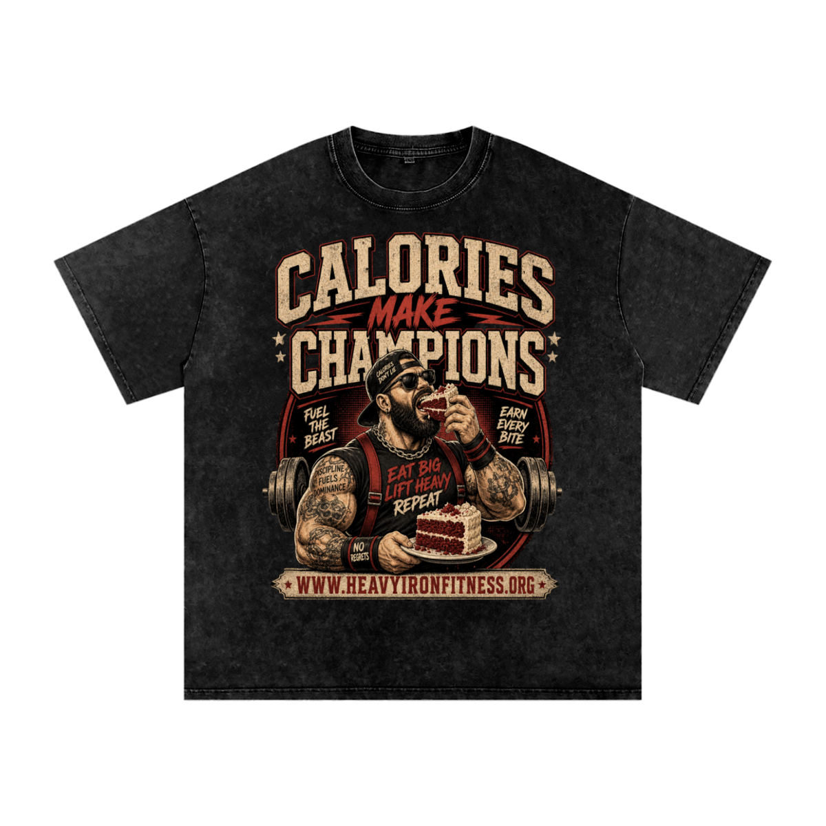 Calories make champions-Snow Washed Oversized Cotton T-Shirt
