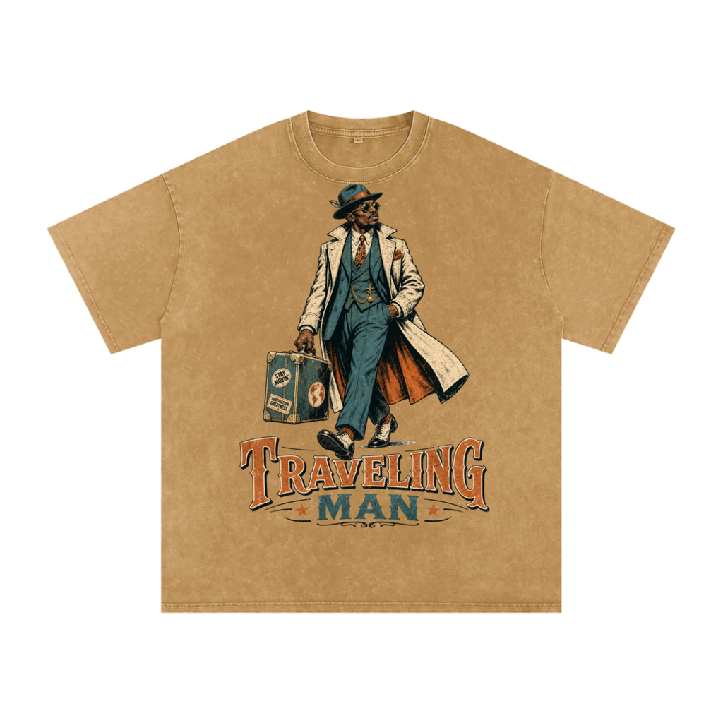 Traveling man-Snow Washed Oversized Cotton T-Shirt