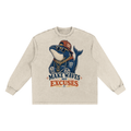 Make waves not excuses-Snow Washed Frayed Edge long sleeve  t-shirt(This product ships from oversees ship time may take longer)