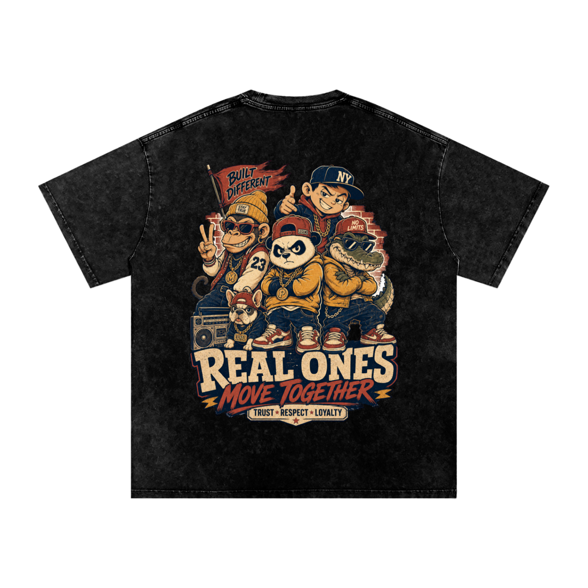 Real ones move together-Snow Washed Oversized Cotton T-Shirt