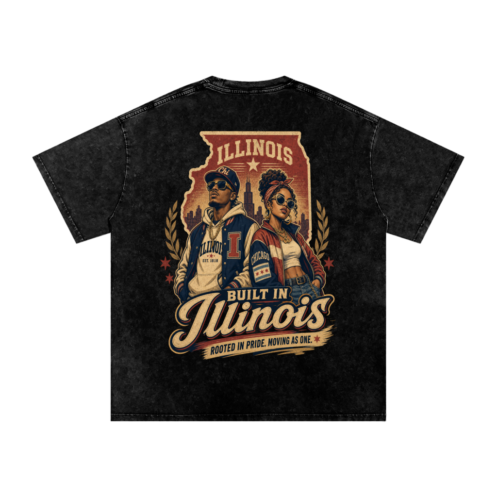 Built in Illinois-Snow Washed Oversized Cotton T-Shirt
