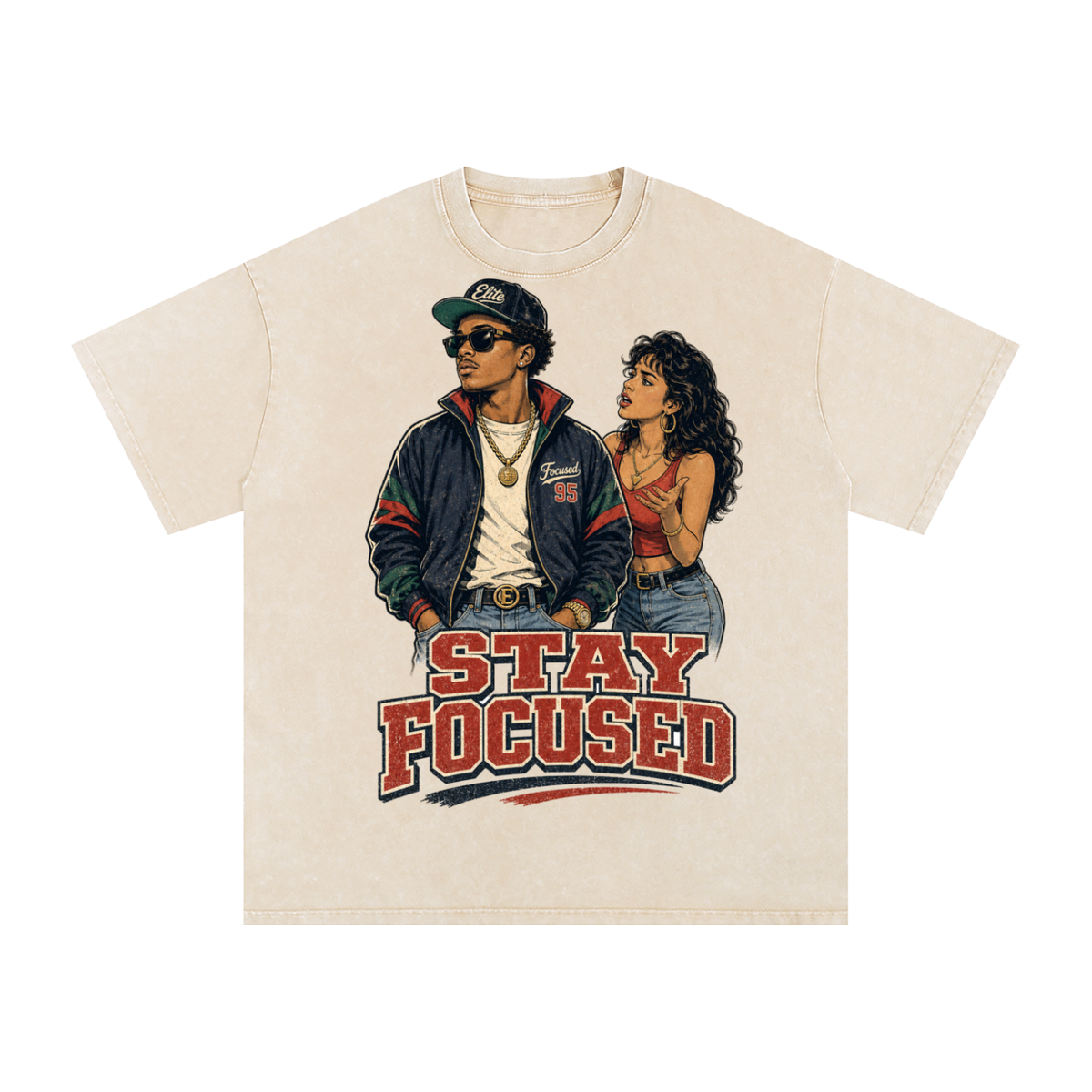 Stay focused-Snow Washed Oversized Cotton T-Shirt