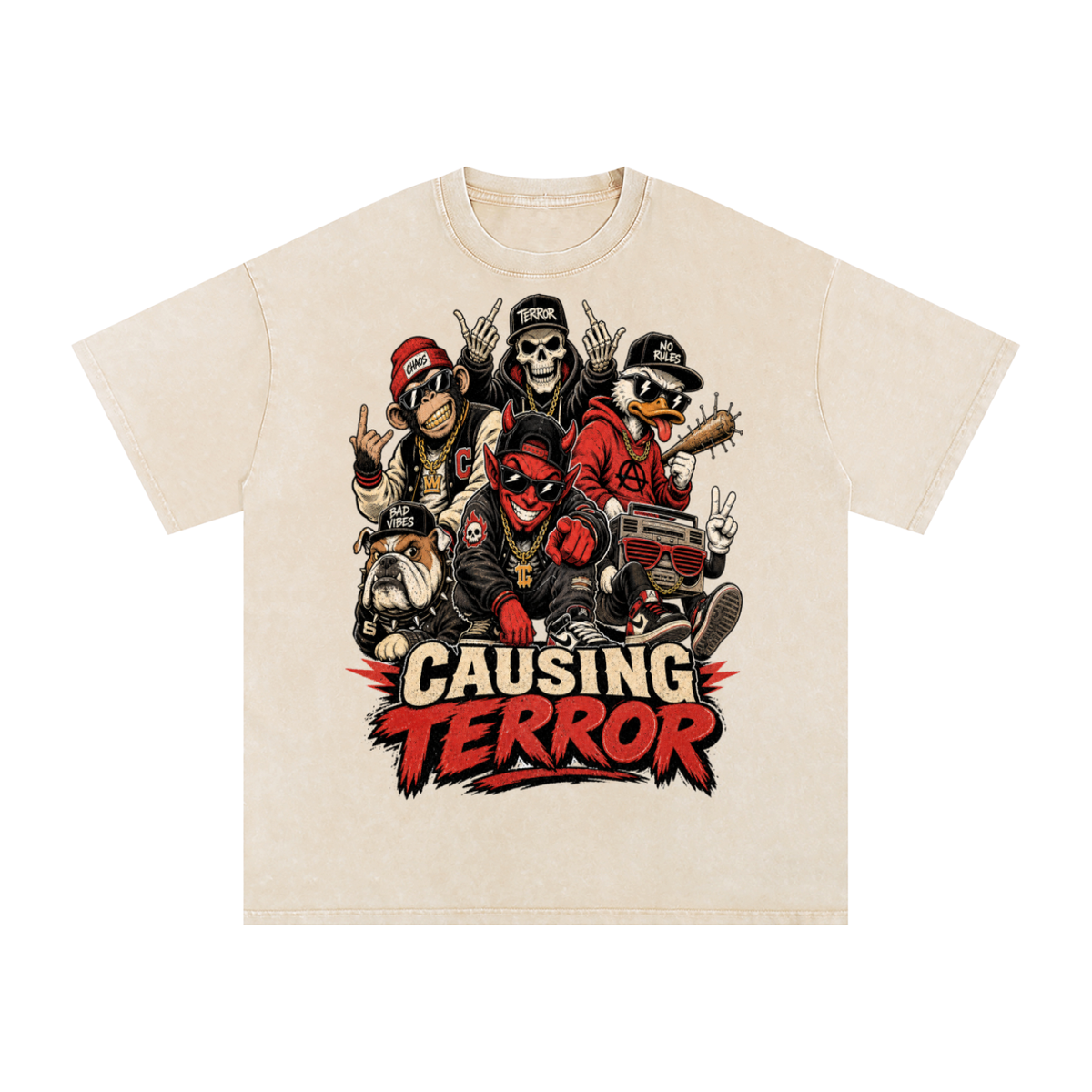 Causing terror-Snow Washed Oversized Cotton T-Shirt
