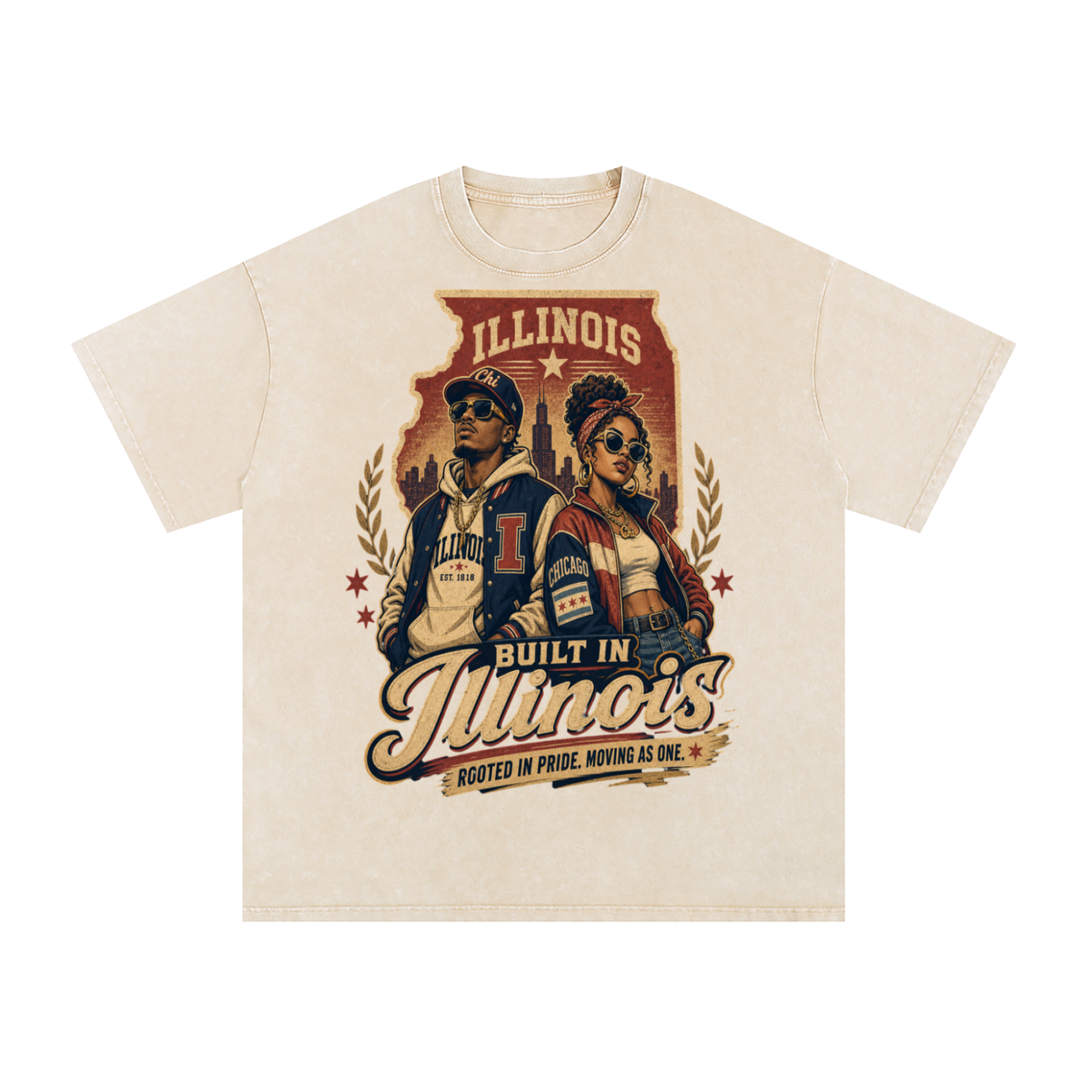 Built in Illinois-Snow Washed Oversized Cotton T-Shirt