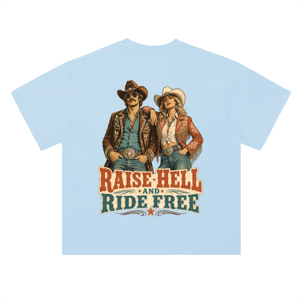 Raise hell and ride free-Heavyweight Drop Shoulder Cotton T-Shirt