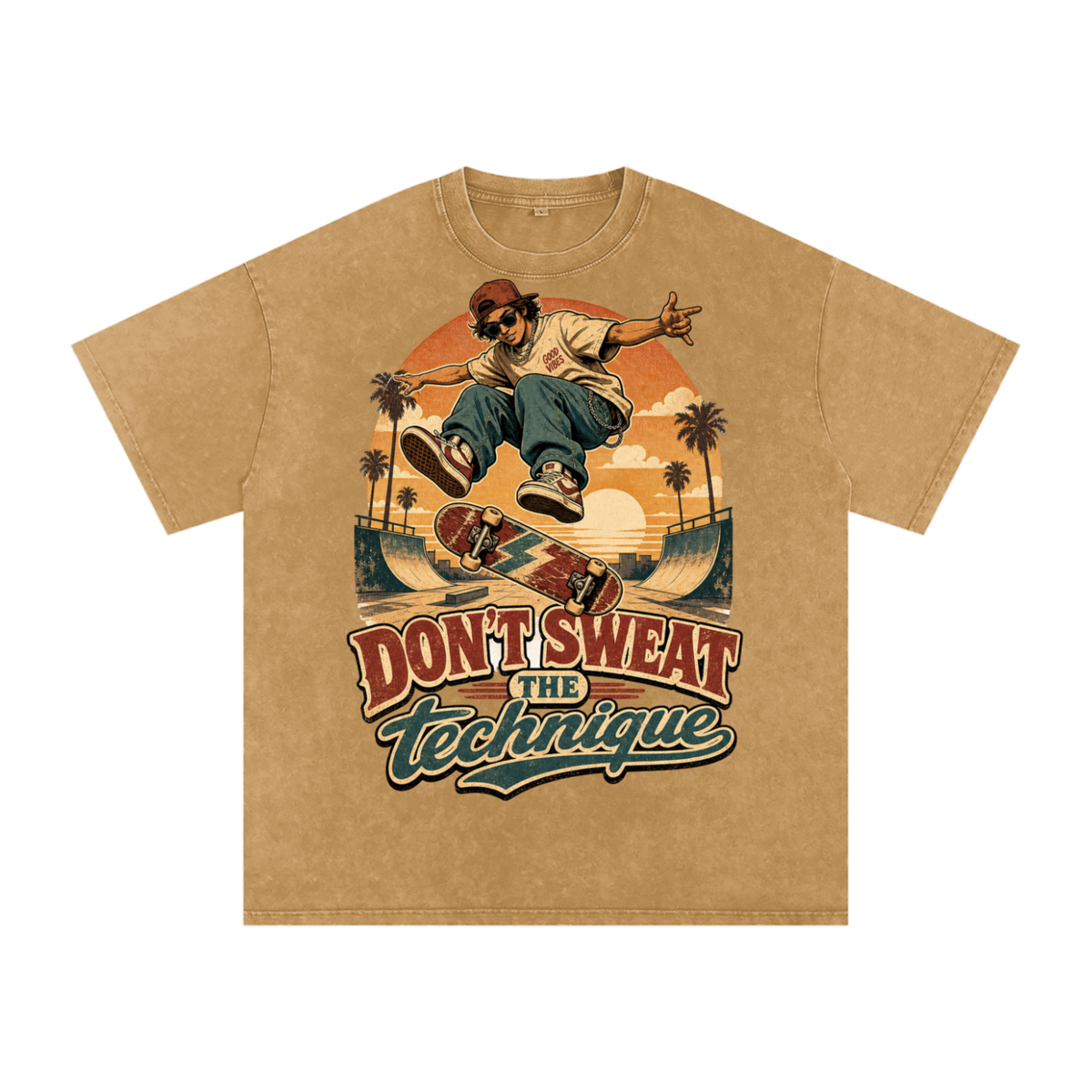 Don't sweat the technique-Snow Washed Oversized Cotton T-Shirt
